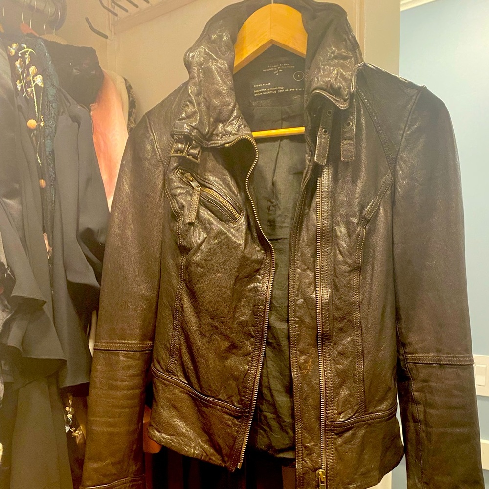 All Saints Spitalfields Brown Leather Jacket